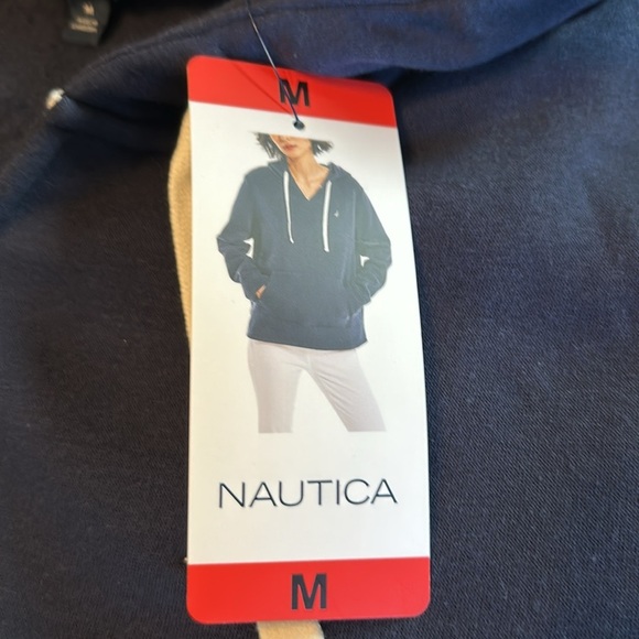 Woman Nautica Hoodie with V Neck and front pockets Size Medium Navy Blue - Picture 6 of 13